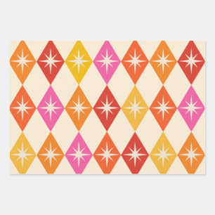 Hoja De Papel De Regalo Estallidos de estrellas modernistas de mediados de