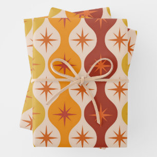 Hoja De Papel De Regalo Estallidos de estrellas naranja de mediados de sig