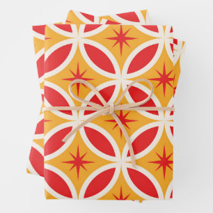 Hoja De Papel De Regalo Estallidos de estrellas retro de mediados de siglo