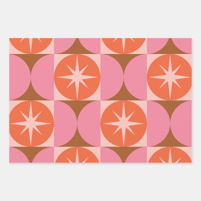 Hoja De Papel De Regalo Estallidos de mediados de siglo en círculos Naranj (Anverso)