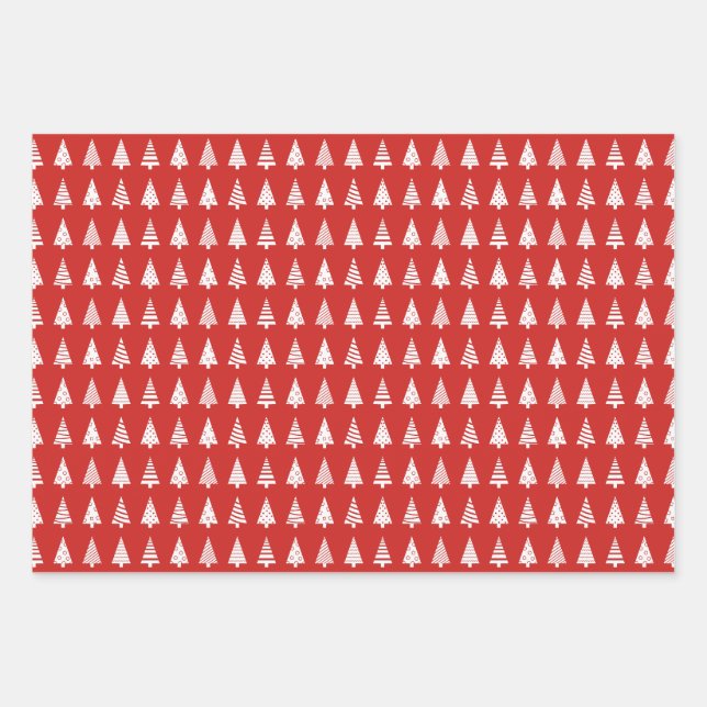 Hoja De Papel De Regalo Estampado azul verde rojo de los árboles de Navida (Anverso)