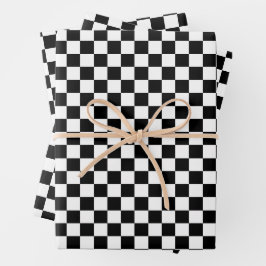 Hoja De Papel De Regalo Estampado de cuadros negros y blancos