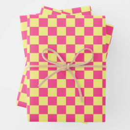 Hoja De Papel De Regalo Estampado de cuadros rosas y amarillos