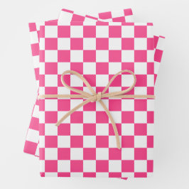 Hoja De Papel De Regalo Estampado de cuadros rosas y blancos