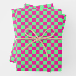 Hoja De Papel De Regalo Estampado de cuadros rosas y verdes