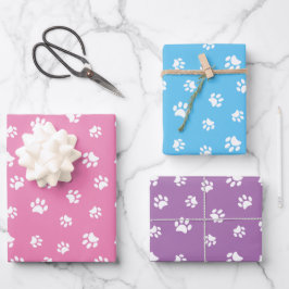 Hoja De Papel De Regalo Estampado de Huellas Blancas Rosa Azul Morado