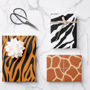 Hoja De Papel De Regalo Estampado de rayas de cebra de jirafa de tigre Ani