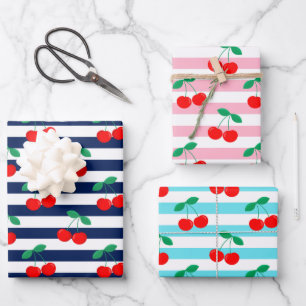 Hoja De Papel De Regalo Estampado de rayas de cereza – Regalo y decoración