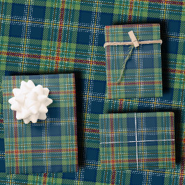 Hoja De Papel De Regalo Estampado Escocés Clásico de Vacaciones Verde & Az