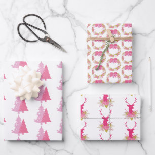 Hoja De Papel De Regalo estampado festivo de Navidades rosas