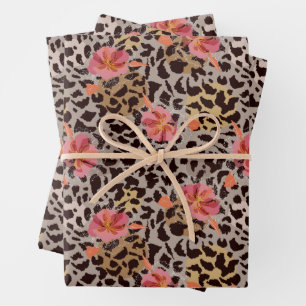 Hoja De Papel De Regalo Estampado floral de leopardo