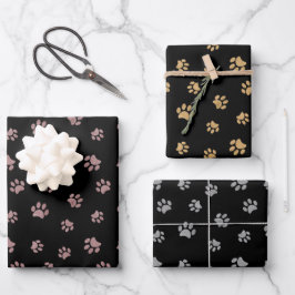 Hoja De Papel De Regalo Estampados de huellas de patas con destellos de or