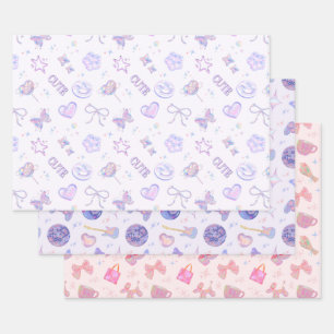 Hoja De Papel De Regalo Estética Kitsch Patrón Rosa Púrpura Pastel Y2K