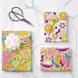 Hoja De Papel De Regalo Estética Trippy Psicodélico Funky Quirky