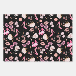 Hoja De Papel De Regalo Estiletto rosa para lápiz labial Gafas de bolsa Di