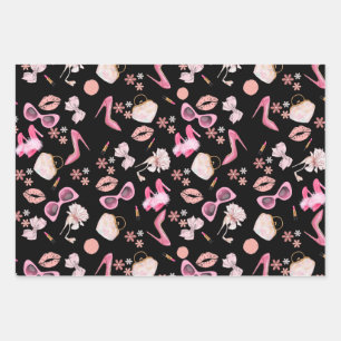 Hoja De Papel De Regalo Estiletto rosa para lápiz labial Gafas de bolsa Di