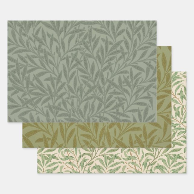 Hoja De Papel De Regalo Estilo antiguo verde salvia con estampado de sauce (Set)