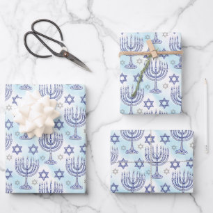 Hoja De Papel De Regalo Estilo de arte doodle de Menorah de Hanukkah Estre