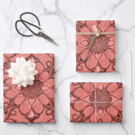 Hoja De Papel De Regalo Estilo de diseño de entramado de flores sangriento