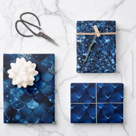 Hoja De Papel De Regalo Estilo escamas de dragón y sirena azul real con br