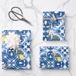 Hoja De Papel De Regalo Estilo italiano,azulejos,majolica,limón ,Impresión