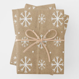 Hoja De Papel De Regalo Estilo Natural Kraft con Patrón de Copos de Nieve