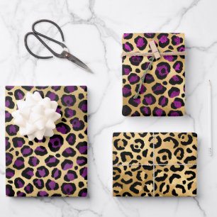 Hoja De Papel De Regalo Estilo púrpura y oro con manchas de leopardo Safar