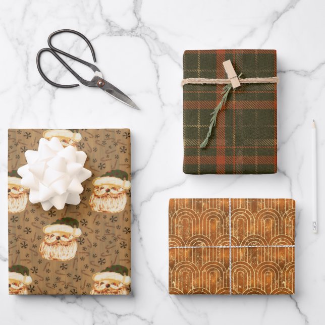 Hoja De Papel De Regalo Estilo vintage Santa (Anverso)