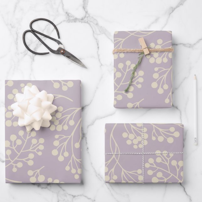 Hoja De Papel De Regalo Estiloso Lilac Floral Patrón moderno de granja  (Anverso)