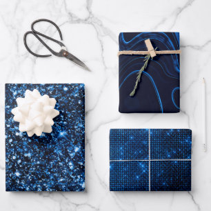 Hoja De Papel De Regalo Estilosos patrones de brillo y estratos en azul re