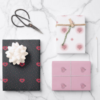 Hoja De Papel De Regalo Estilosos patrones de corazón rojo y rosa adoran e