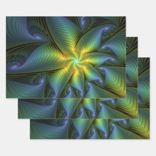 Hoja De Papel De Regalo Estrella abstracta, brillante arte azul verde dora