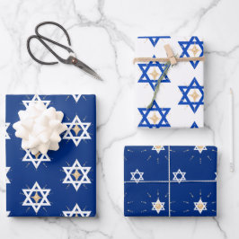 Hoja De Papel De Regalo Estrella brillante dorada de David Hannukah
