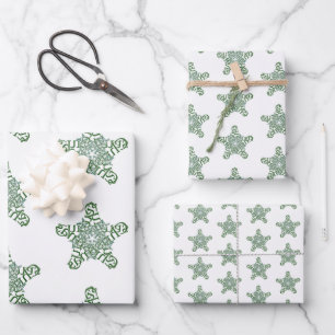 Hoja De Papel De Regalo Estrella de caligrafía verde navideña