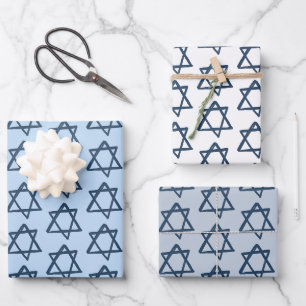 Hoja De Papel De Regalo Estrella de David Brush Bar Bat Mitzvah Azul judío