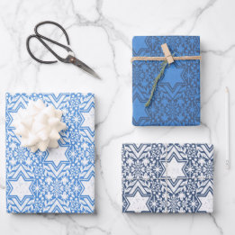 Hoja De Papel De Regalo Estrella de David Floral Hanukkah Set