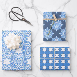 Hoja De Papel De Regalo Estrella de David Floral Hanukkah Set