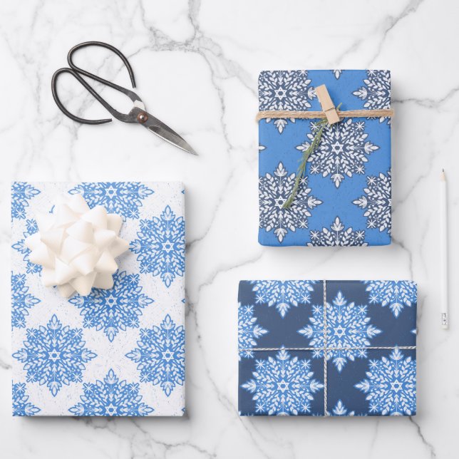 Hoja De Papel De Regalo Estrella de David Snowflakes Hanukkah Set (Anverso)