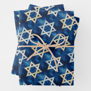 Hoja De Papel De Regalo Estrella de David Watercolor Hanukkah