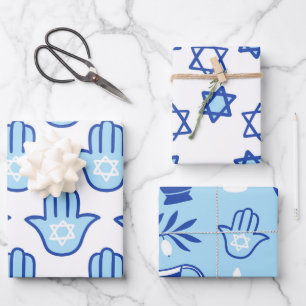Hoja De Papel De Regalo Estrella de Hamsa azul claro de David Pattern Hanu