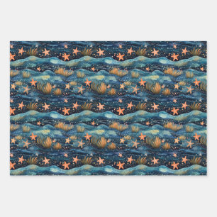 Hoja De Papel De Regalo Estrella de mar acuarela 