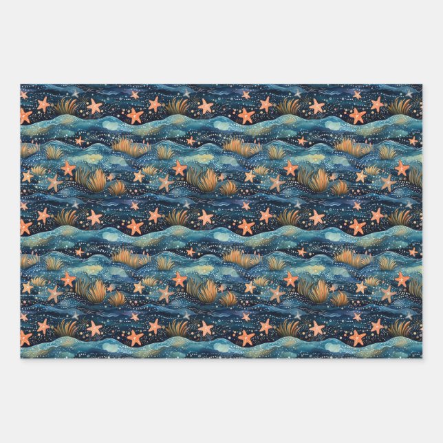 Hoja De Papel De Regalo Estrella de mar acuarela  (Anverso)
