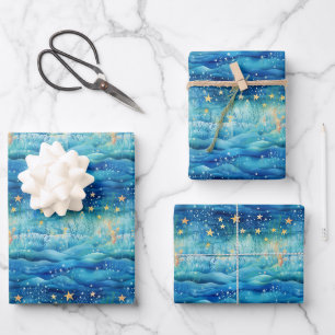 Hoja De Papel De Regalo Estrella de mar acuarela costera