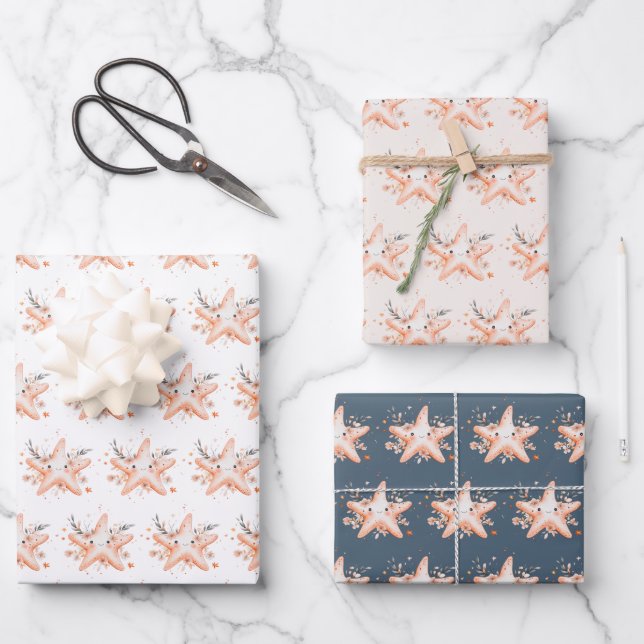 Hoja De Papel De Regalo Estrella de mar linda (Anverso)