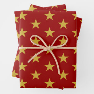 Hoja De Papel De Regalo Estrella de oro en Crimson