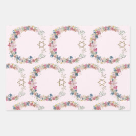 Hoja De Papel De Regalo Estrella Judía De David Elegant Floral Rosa
