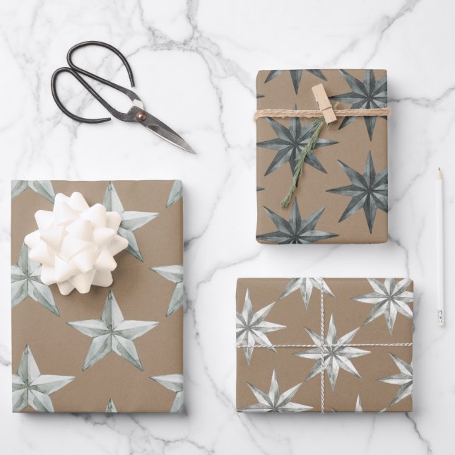 Hoja De Papel De Regalo Estrella Metalizado de feriado escandinavo de Kraf (Anverso)