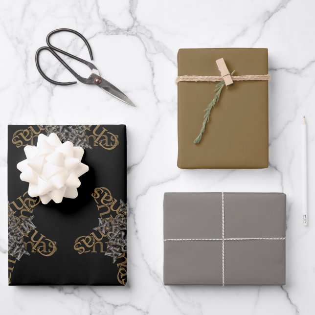 Hoja De Papel De Regalo Estrella navideña Feliz caligrafía de pequeño moti (Anverso)