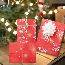 Hoja De Papel De Regalo Estrella roja deslumbrante Feliz Navidad