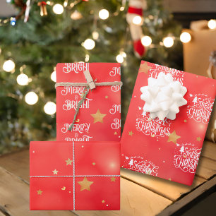 Hoja De Papel De Regalo Estrella roja deslumbrante Feliz Navidad